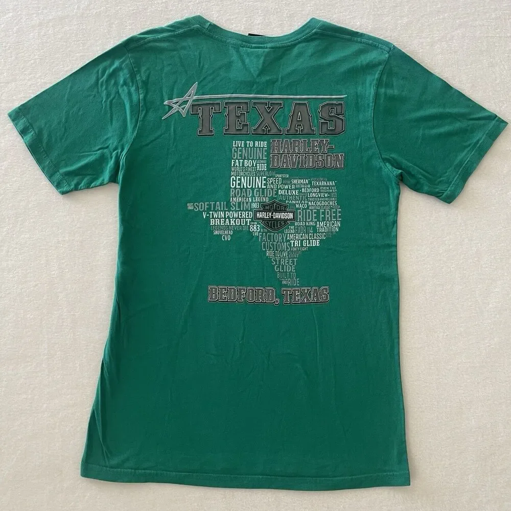 Harley Davidson Texas Green T Shirt Sz‎ M 100% Comb Ring Spun Cotton Made In USA